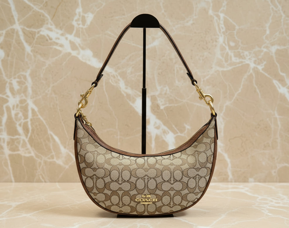 COACH ARIA SHOULDER BAG/CROSSBODY BAG IN SIGNATURE JACQUARD KHAKI