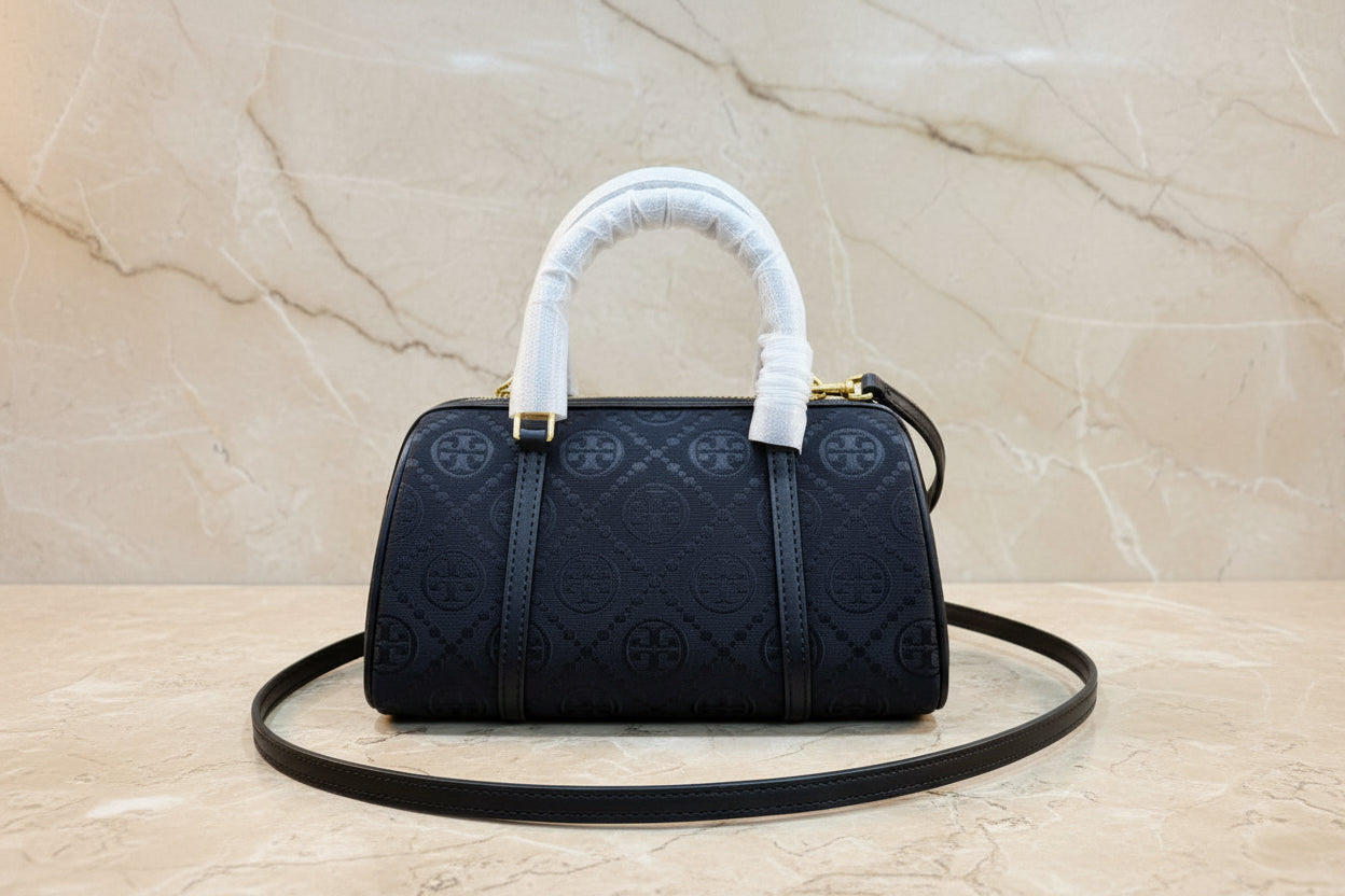 TORY BURCH PETITE JACQUARD T MONOGRAM BARREL - BLACK