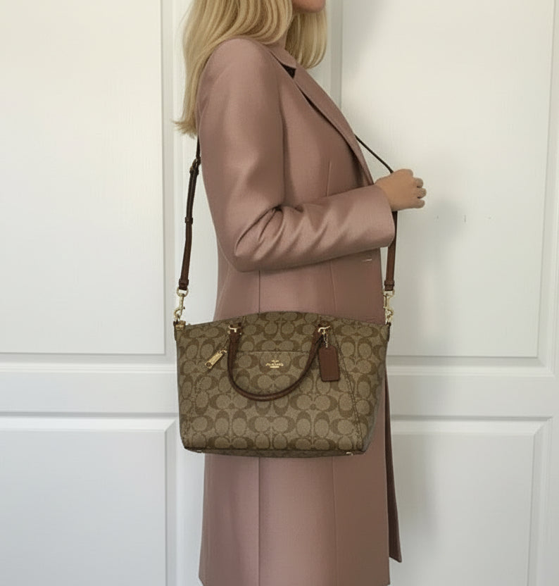 COACH SMALL PRAIRIE SATCHEL IN SIGNATURE CANVAS KHAKI BROWN