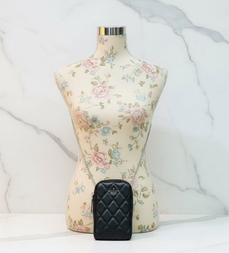 KATE SPADE CAREY NORTH SOUTH ZIP QUILTED PHONE CROSSBODY LEATHER - BLACK