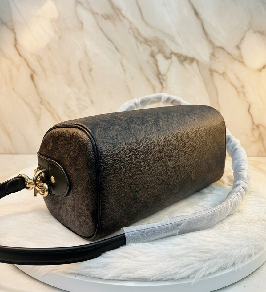 حقيبة كوتش متوسطة الحجم طويلة من قماش الروان - لون الجوز الأسود