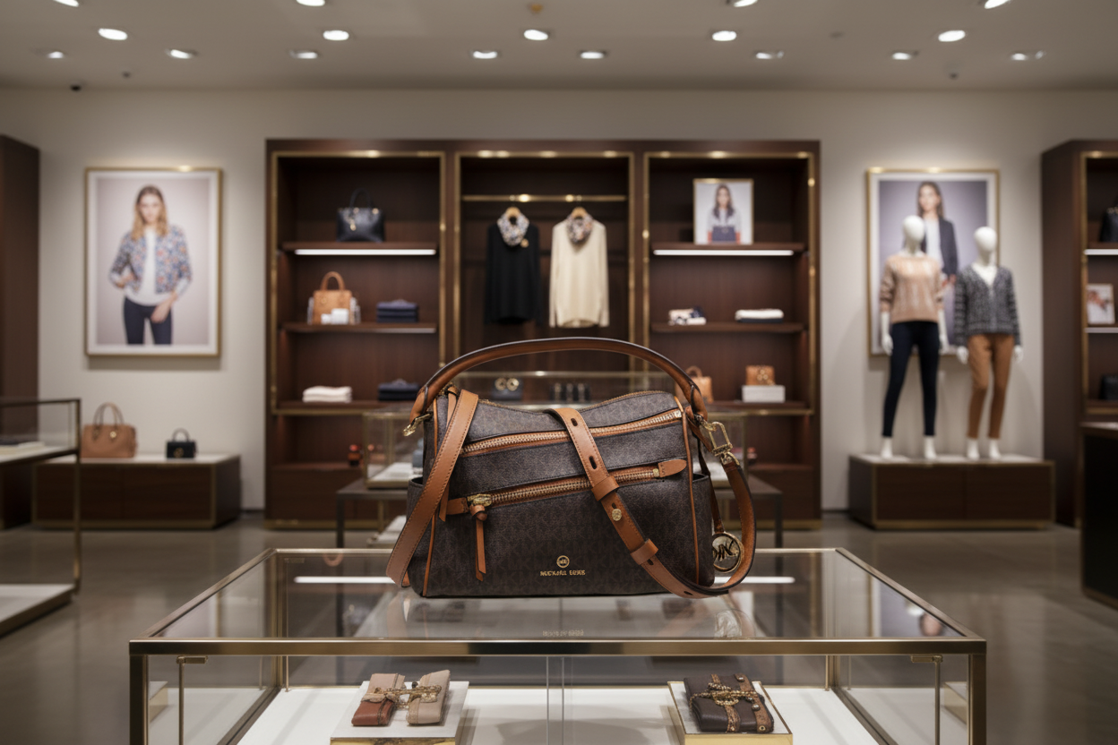 MICHAEL KORS LORIMER SATCHEL IN SIGNATURE BROWN ACORN - MEDIUM ( FROM BOUTIQUE STORE )
