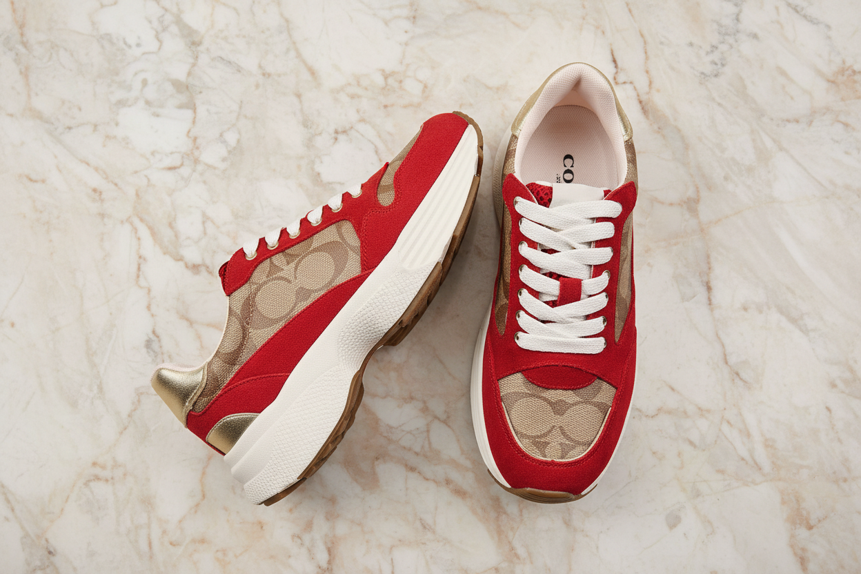 COACH JACQUARD SNEAKERS - SIG BROWN/RED