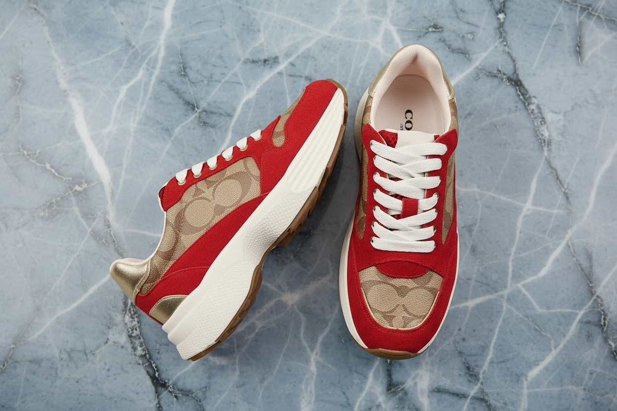 COACH JACQUARD SNEAKERS - SIG BROWN/RED