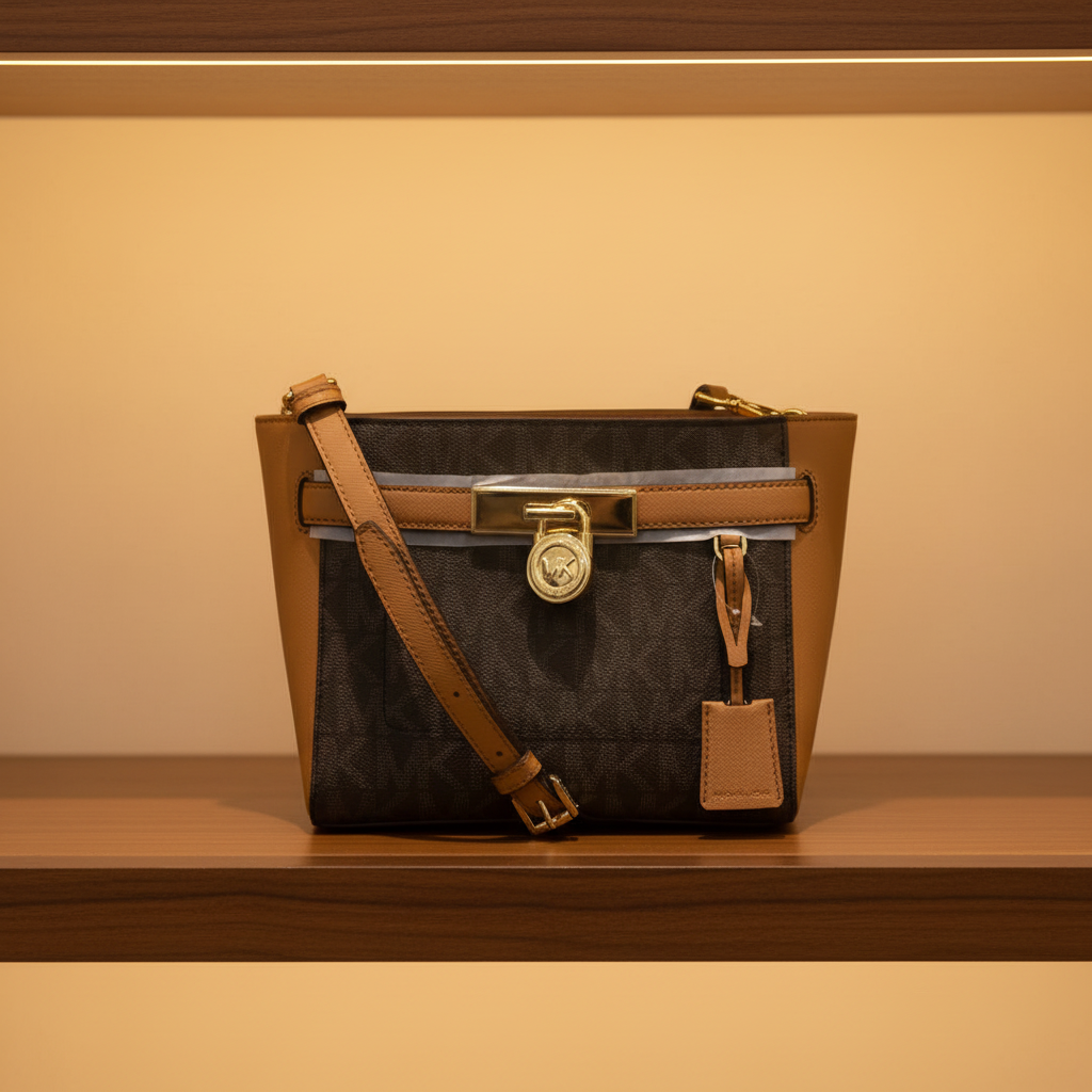 MICHAEL KORS TOP ZIP HAMILTON TRAVELLER MESSENGER BAG SMALL - SIG BROWN