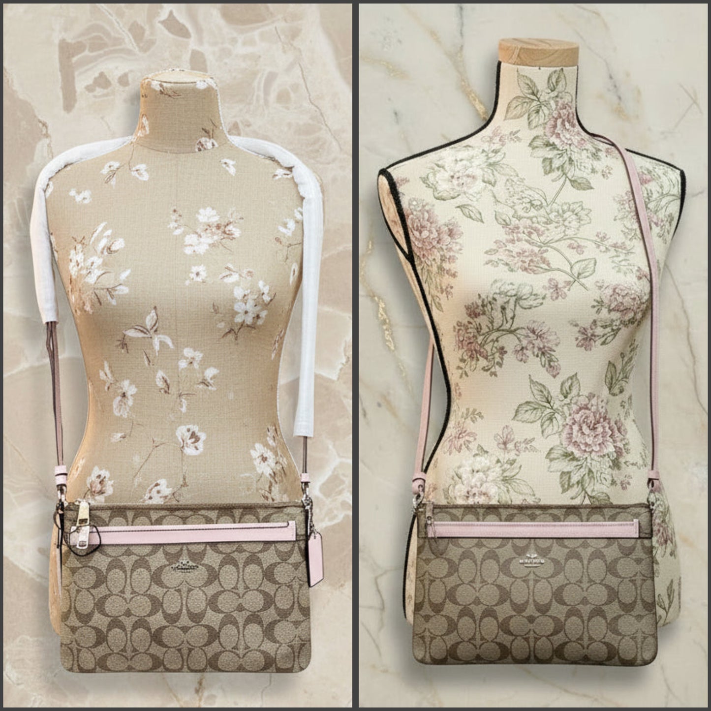 SALE‼️ COACH EAST WEST CROSSBODY WITH POP-UP POUCH KHAKI-PINK - WITH FLAWS/PEELED OFF/SCALED FROM THE CREED INSIDE, SEE PHOTO