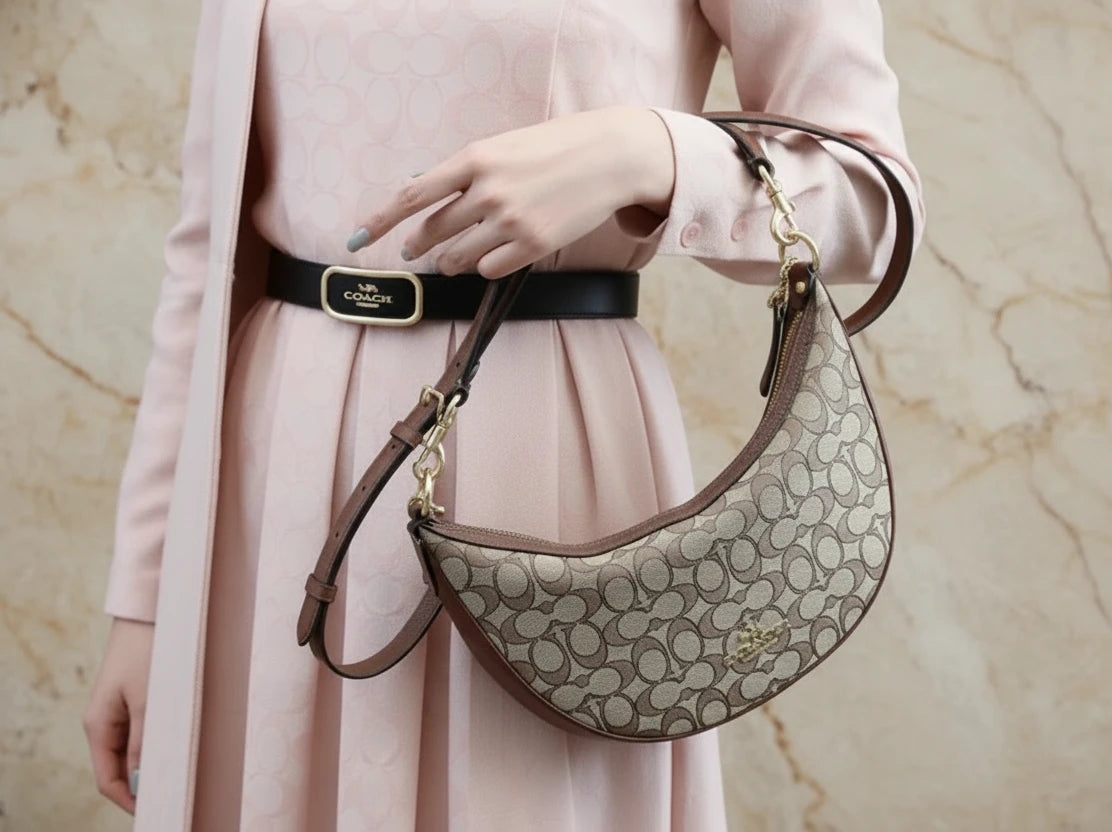 COACH ARIA SHOULDER BAG/CROSSBODY BAG IN SIGNATURE JACQUARD KHAKI