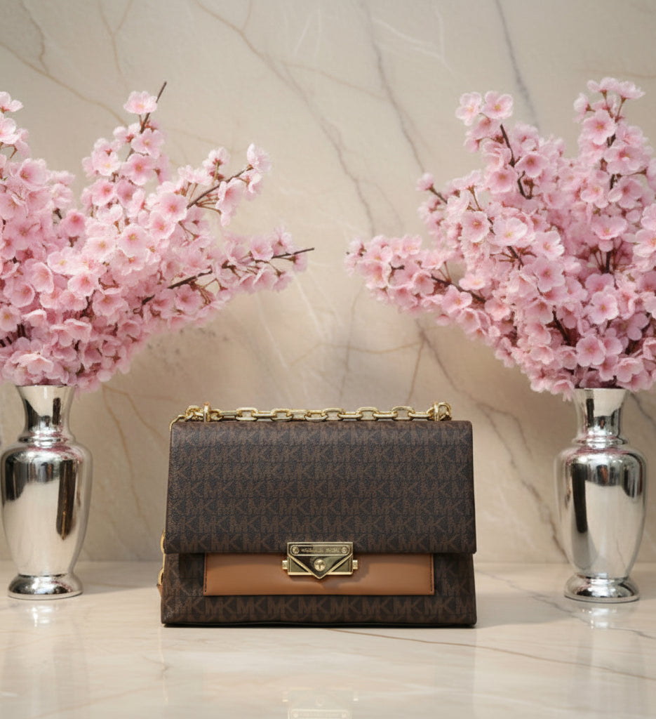 MICHAEL KORS CECE MEDIUM FLAP MONO BROWN