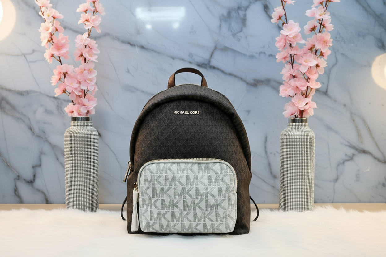 MICHAEL KORS MEDIUM ERIN BACKPACK - SIGNATURE BROWN/WHITE