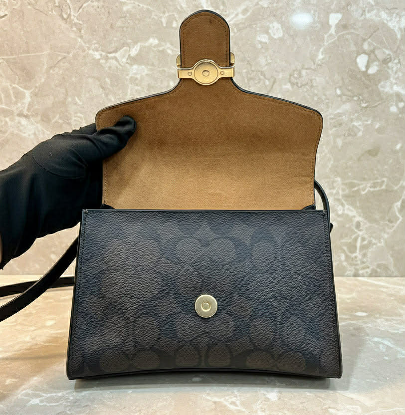 COACH SMALL PEPPER SATCHEL TOP HANDLE IN SIGNATURE BROWN BLACK