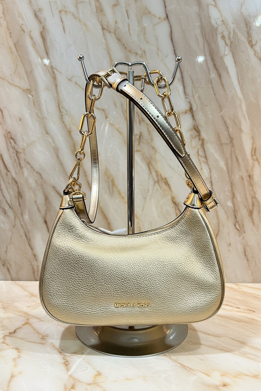 MICHAEL KORS MINI CORA CHAIN SHOULDER BAG/CROSBODY BAG - METTALIC PEBBLE GOLD