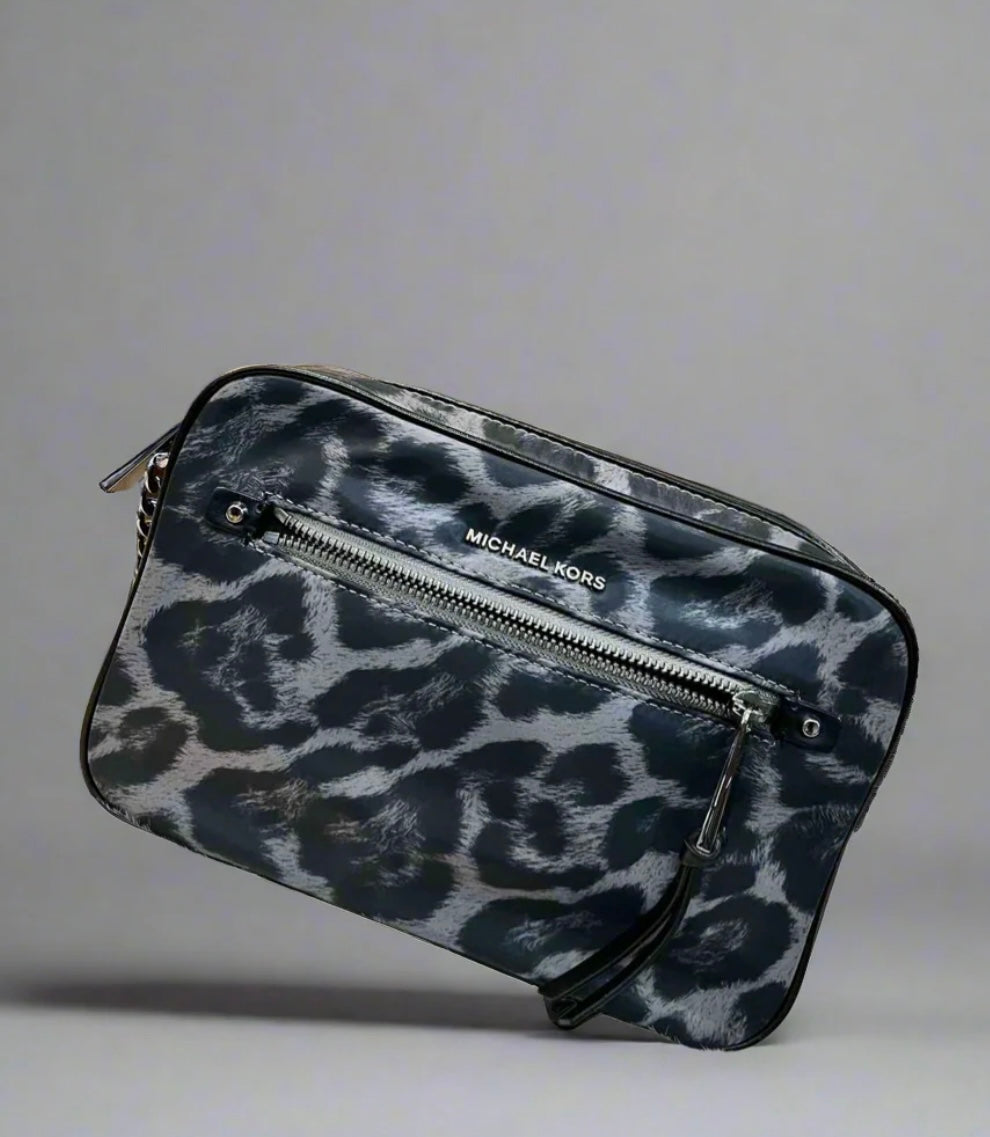 MICHAEL KORS EW JET SET NYLON CHAIN CROSSBODY - BLACK/GREY GUN METAL