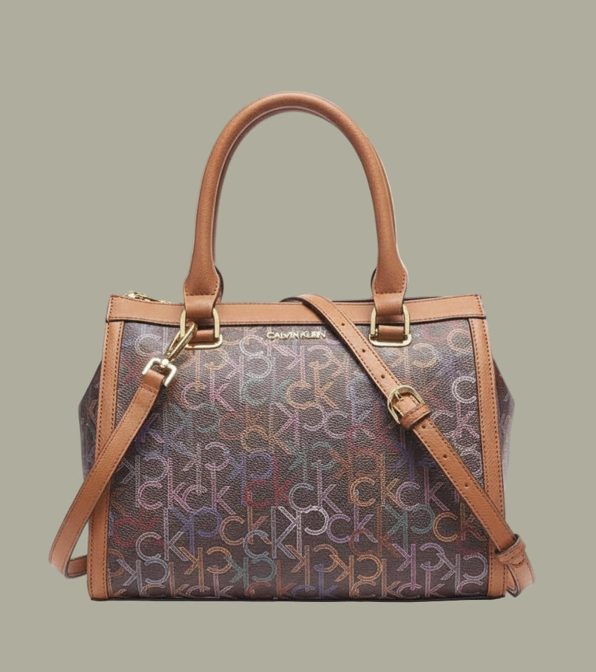 CALVIN KLEIN BUNDLE BAG & LONG WALLET JANAE SATCHEL CROSSBODY BAG IN SIGNATURE BROWN