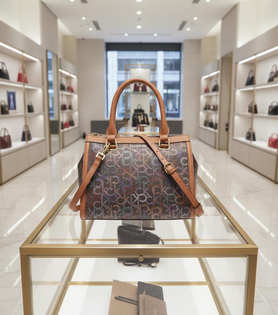 CALVIN KLEIN BUNDLE BAG & LONG WALLET JANAE SATCHEL CROSSBODY BAG IN SIGNATURE BROWN