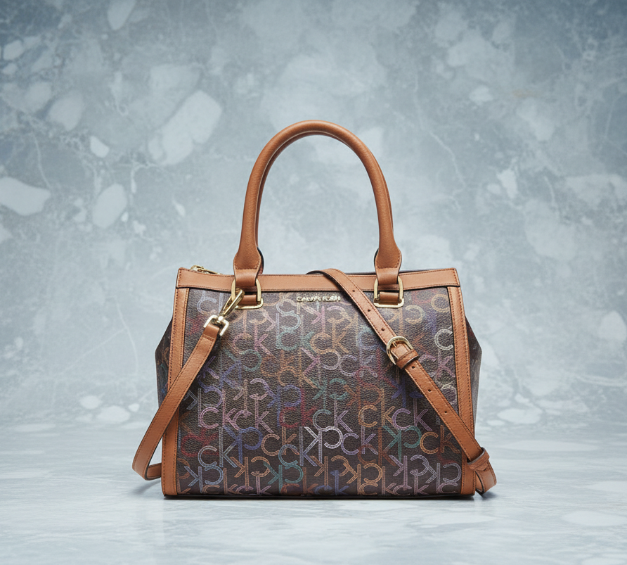 CALVIN KLEIN BUNDLE BAG & LONG WALLET JANAE SATCHEL CROSSBODY BAG IN SIGNATURE BROWN