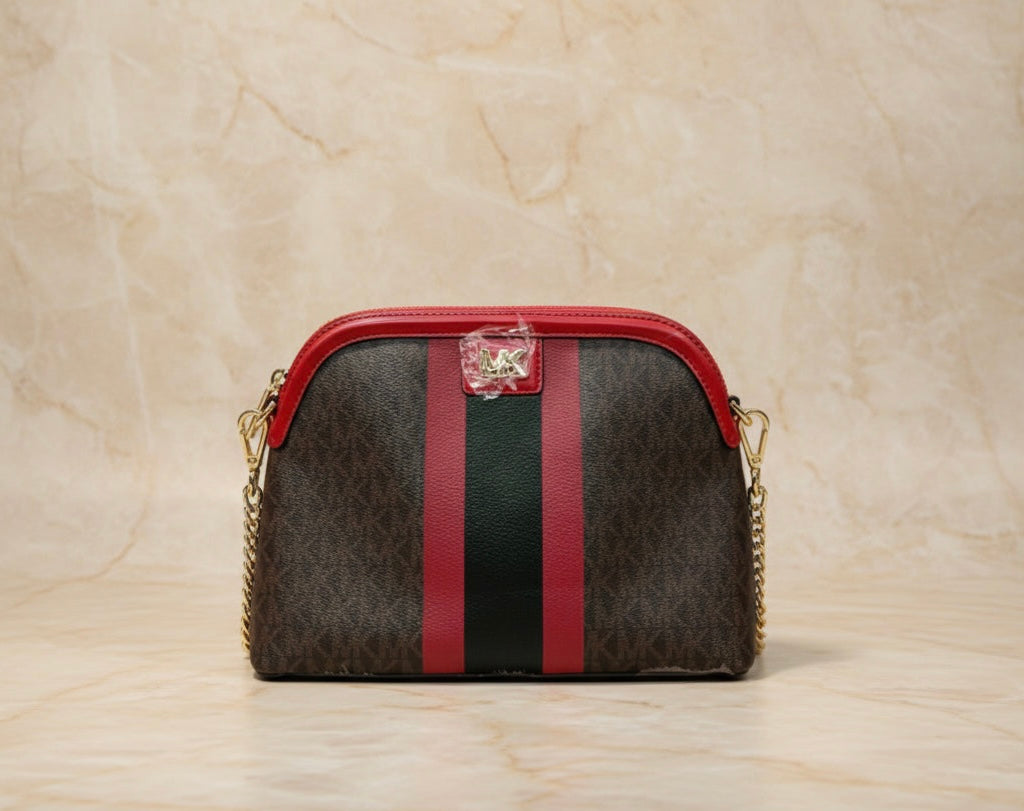 MICHAEL KORS DOME LOGO CENTER STRIPE CHAIN CROSSBODY