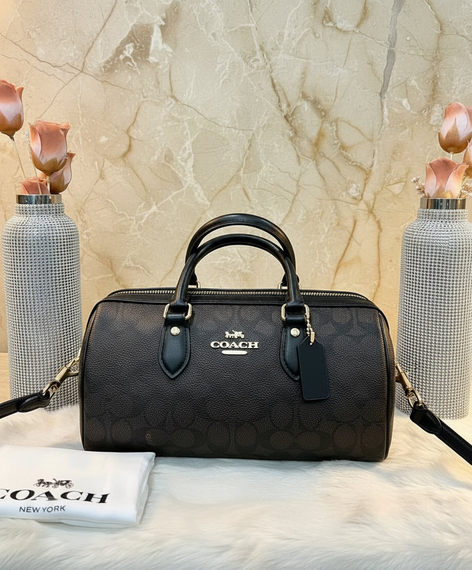 حقيبة كوتش متوسطة الحجم طويلة من قماش الروان - لون الجوز الأسود