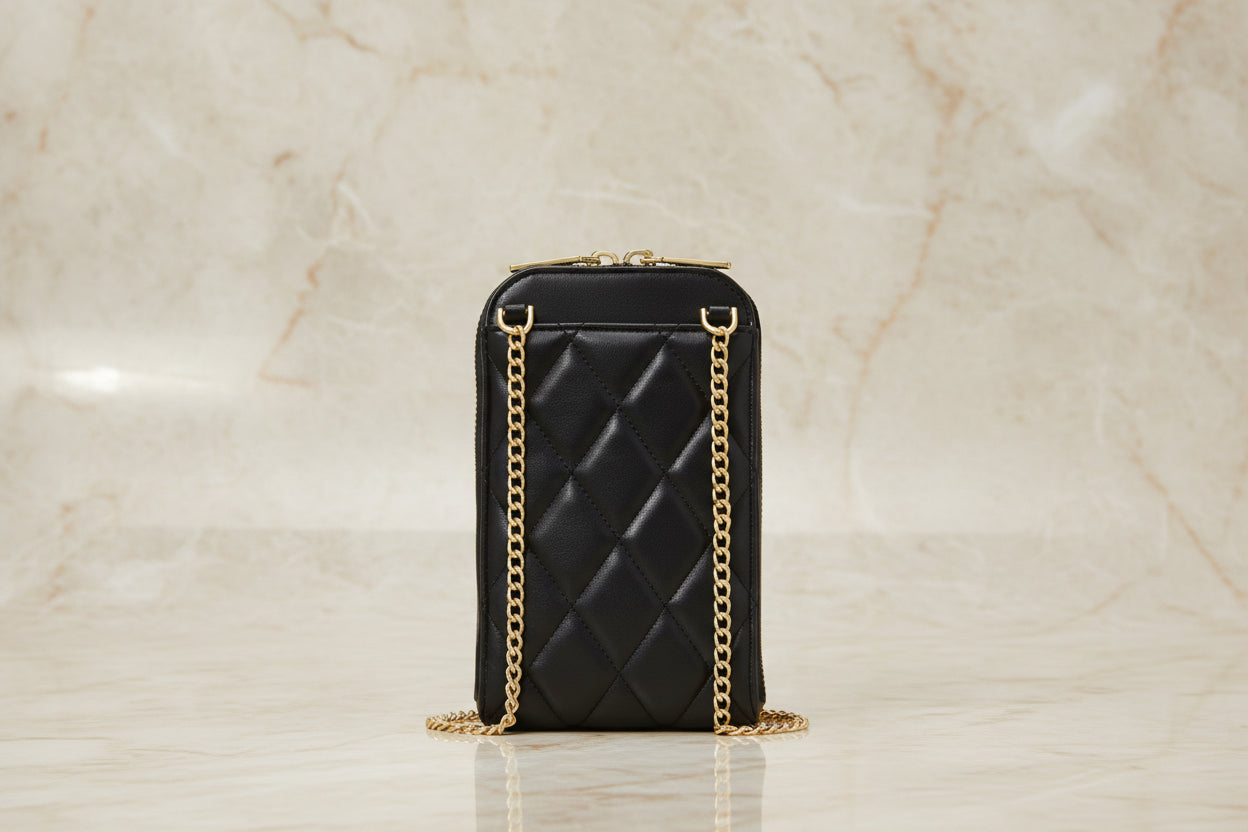 KATE SPADE CAREY NORTH SOUTH ZIP QUILTED PHONE CROSSBODY LEATHER - BLACK