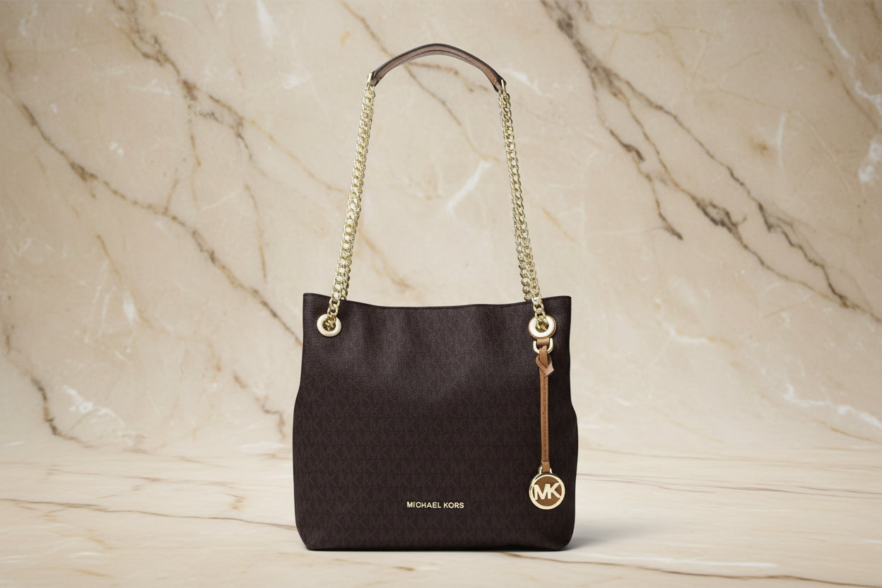 MICHAEL KORS JET SET CHAIN LOGO BROWN - MEDIUM
