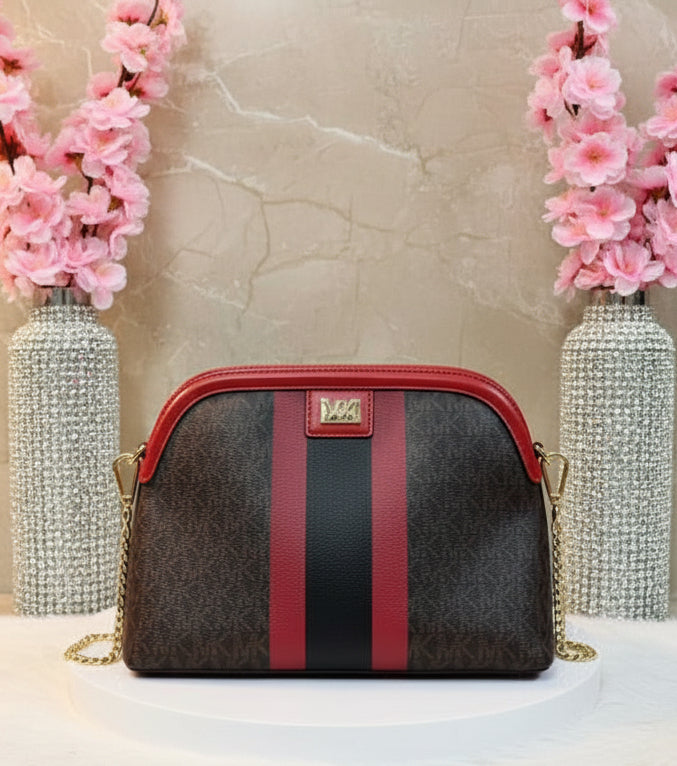 MICHAEL KORS DOME LOGO CENTER STRIPE CHAIN CROSSBODY