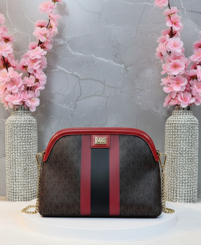MICHAEL KORS DOME LOGO CENTER STRIPE CHAIN CROSSBODY