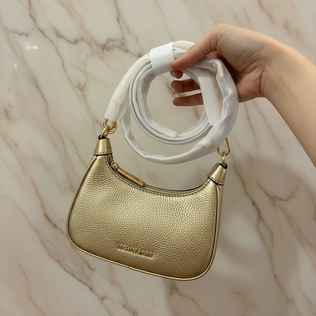 MICHAEL KORS MINI CORA CHAIN SHOULDER BAG/CROSBODY BAG - METTALIC PEBBLE GOLD