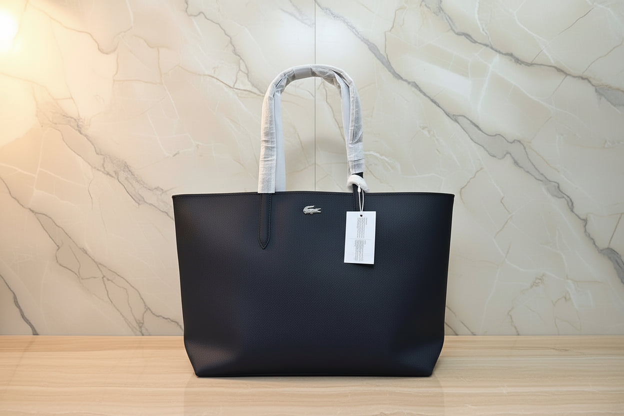 LACOSTE LARGE TOTE WITH LARGE POUCH - REVERSIBLE - NAVY BLUE