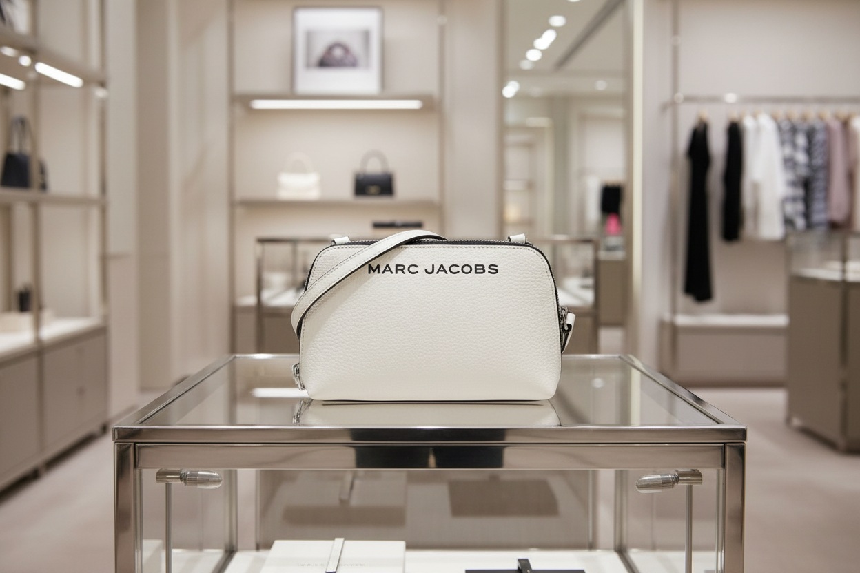 MARC JACOBS GRIND WHITE COTTON PEBBLE LEATHER MINI CROSSBODY/POUCH