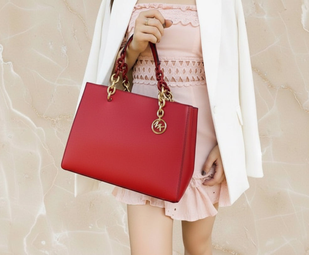 MICHAEL KORS CYNTHIA SATCHEL - SAFFIANO LEATHER -  RED - MEDIUM