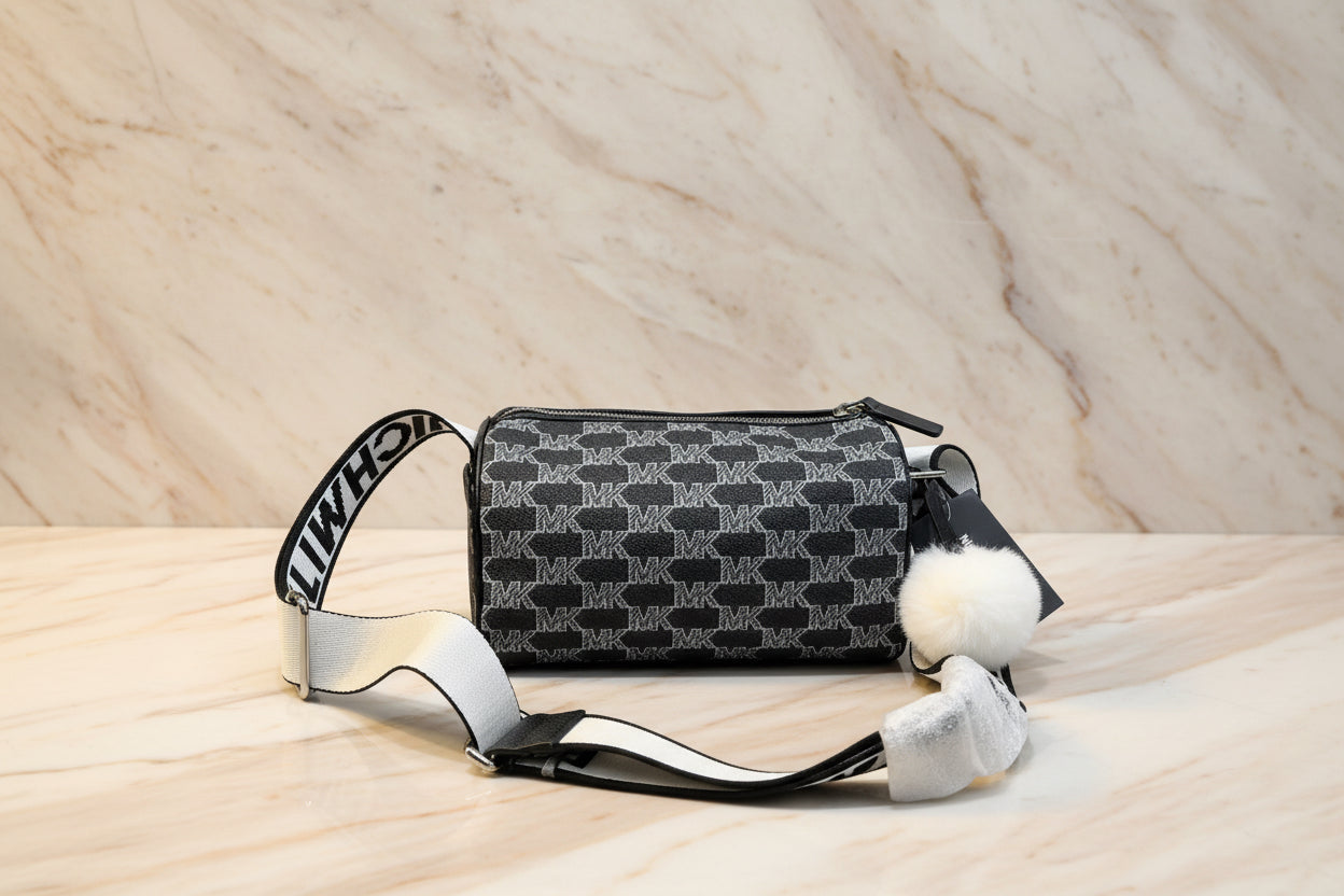 MICHAEL KORS COOPER MINI DUFFLE CROSSBODY IN SIGNATURE CANVAS STRIPE NWT BLACK MULTI
