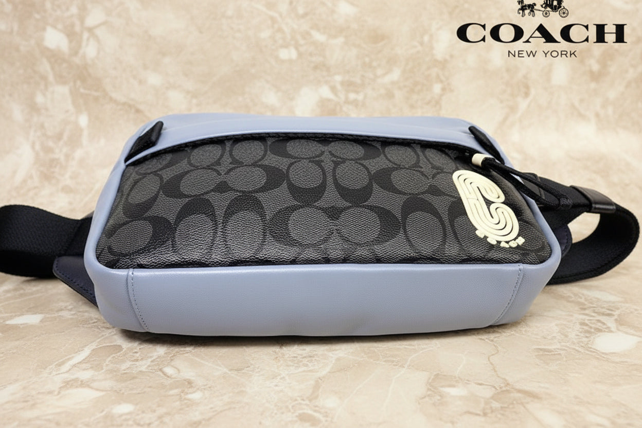 COACH EDGE BODYBAG/CHEST BAG COLORBLOCK BLUE & SIG CHARCOAL BLACK - WITH COAC PATCH