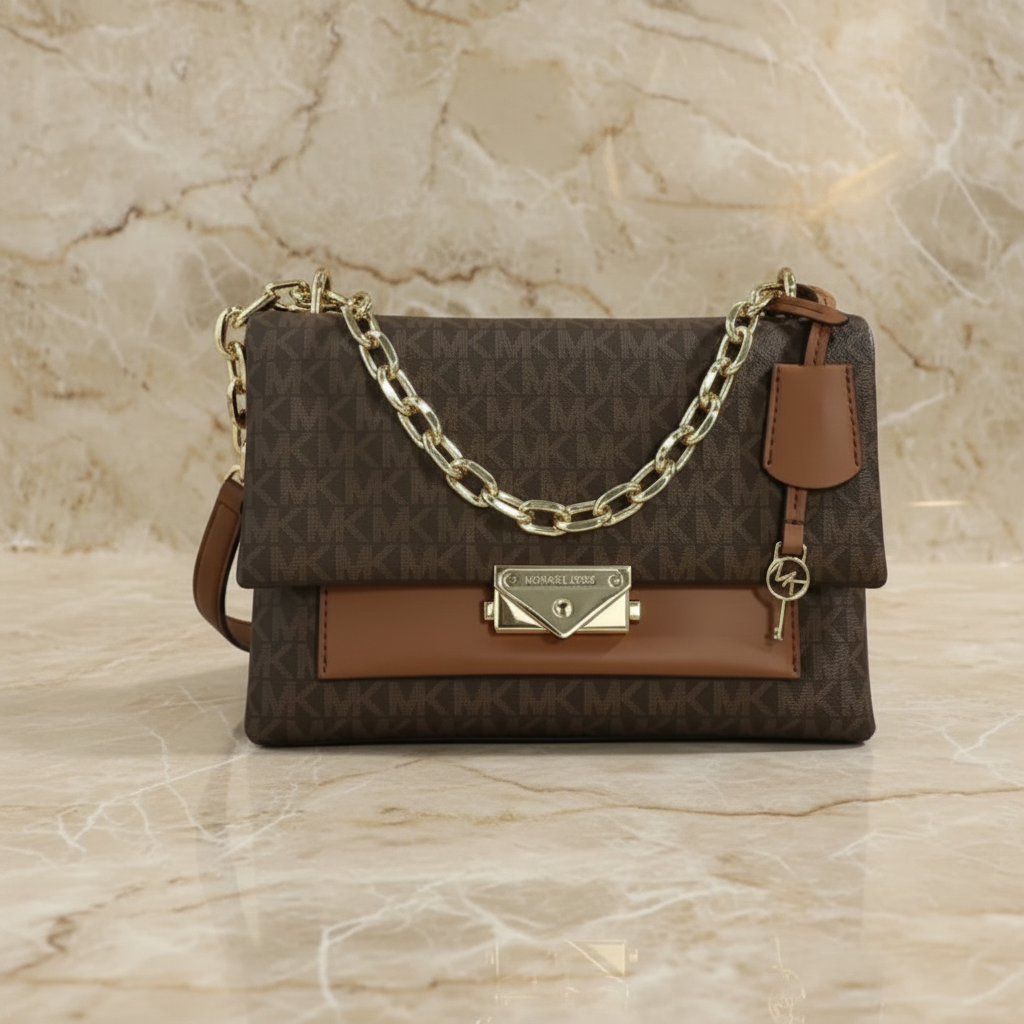 MICHAEL KORS CECE MEDIUM FLAP MONO BROWN