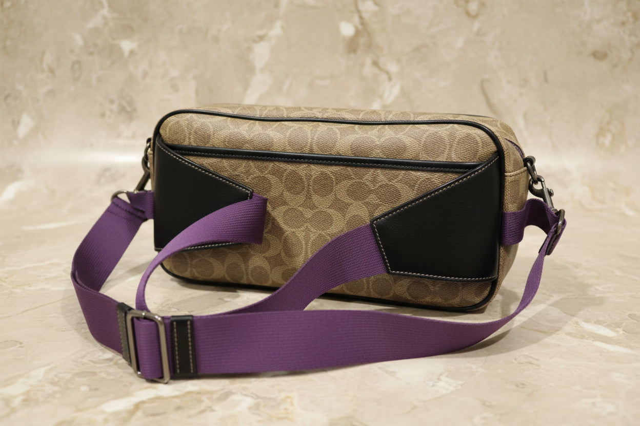 COACH LOGO PRINTED LIMITED EDITION WAISTPACK/BODY BAG IN SIGNATURE TAN CANVAS
