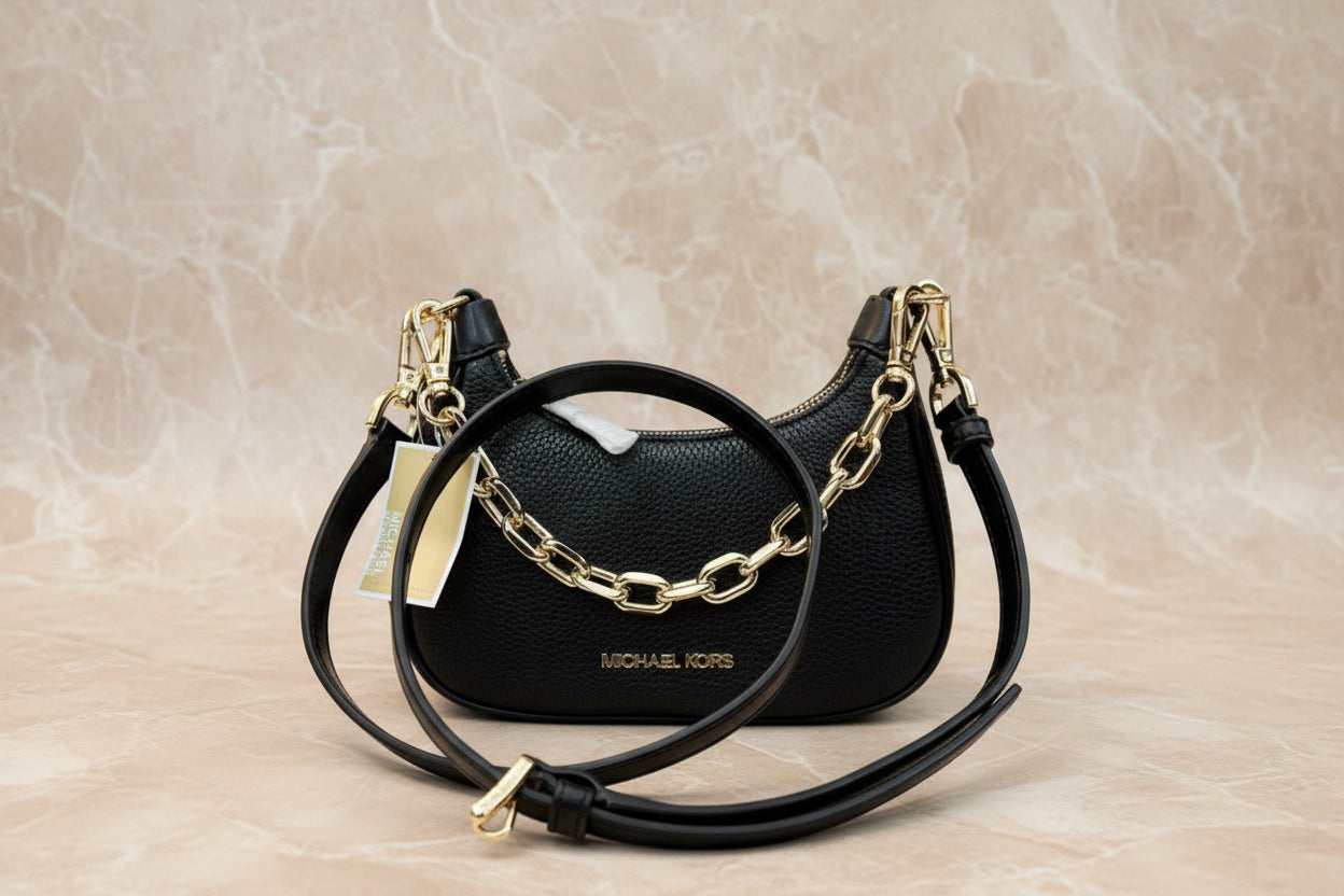 MICHAEL KORS MINI CORA CHAIN SHOULDER BAG/CROSSBODY BAG - BLACK