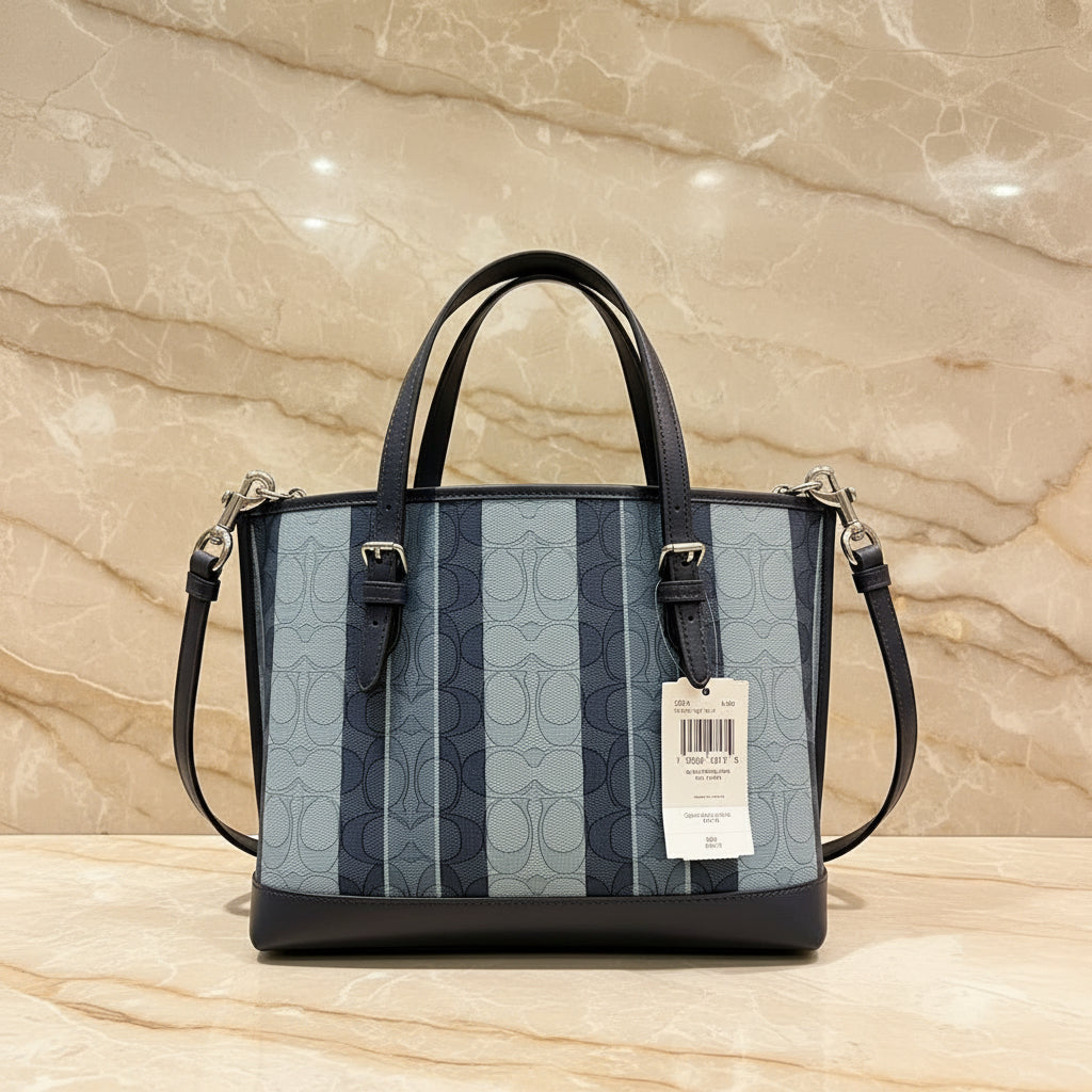COACH MOLLIE TOTE 25 IN SIGNATURE JACQUARD WITH STRIPES - SILVER/MIDNIGHT MULTI