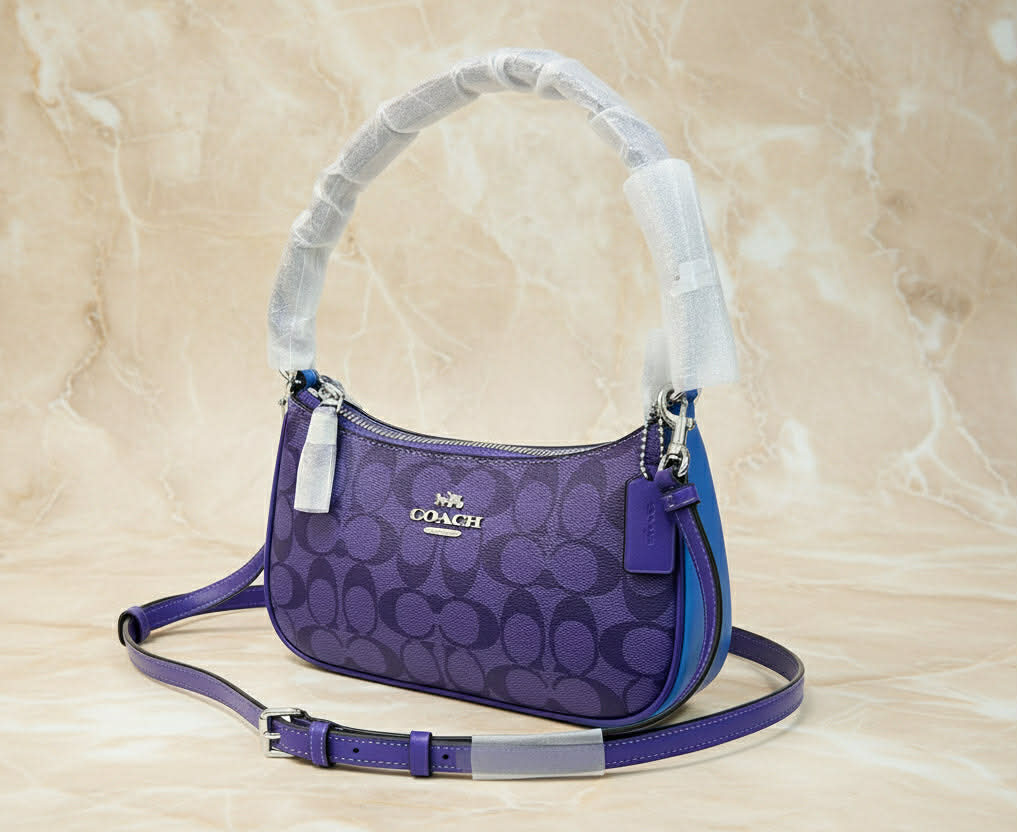 COACH TERI SHOULDER BAG/CROSSBODY BAG - IN SIGNATURE CANVAS PURPLE BLOCKED COLOR