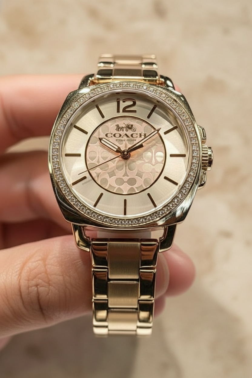 ساعة كوتش بوي فريند من الفولاذ المقاوم للصدأ بلون القرنفل