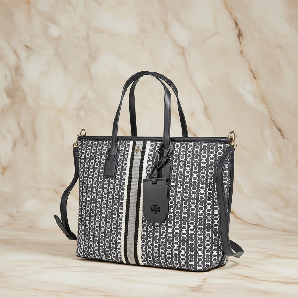 TORY BURCH GEMINI LINK ZIP TOP TOTE SMALL CANVAS