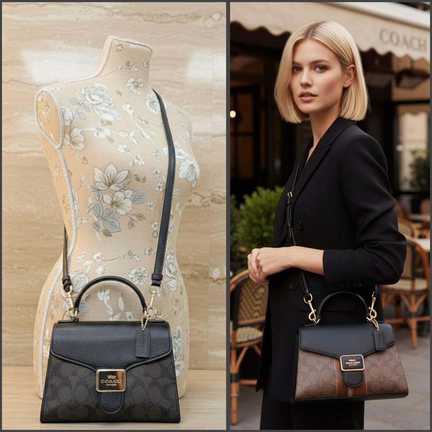 COACH SMALL PEPPER SATCHEL TOP HANDLE IN SIGNATURE BROWN BLACK