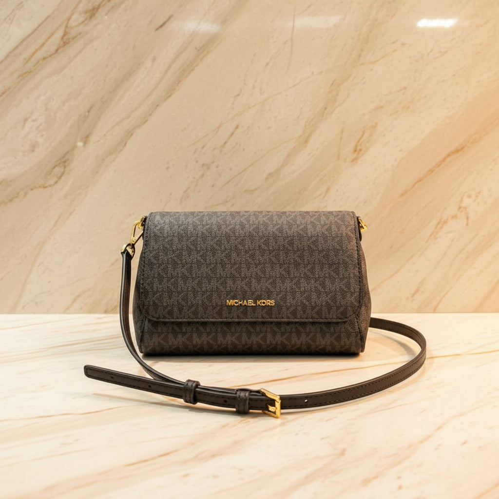 MICHAEL KORS LOGO FLAP CROSSBODY - MONOGRAM BLACK COLOR
