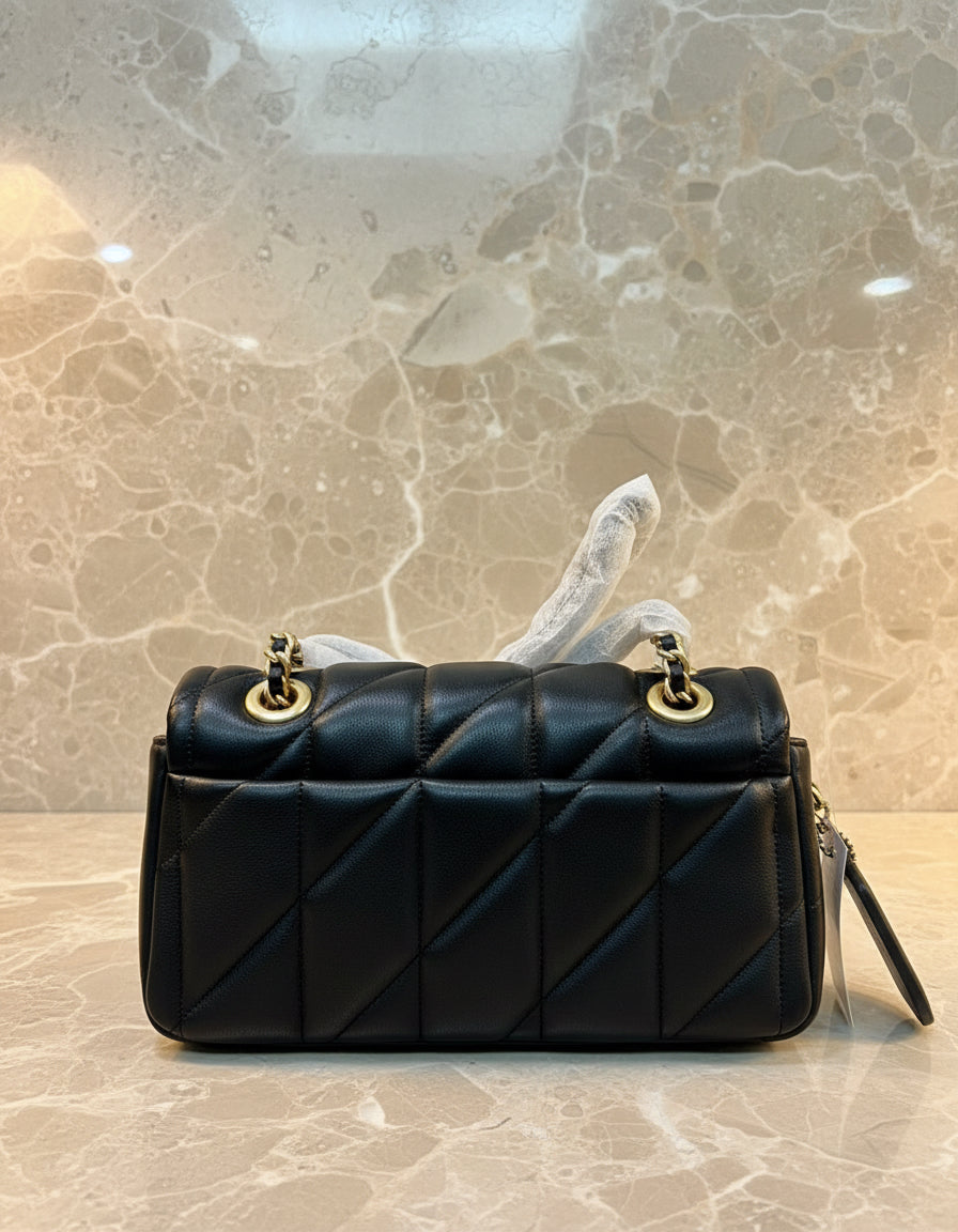 حقيبة كوتش مبطنة بنقشة تابي 20 - أسود - جلد نابا