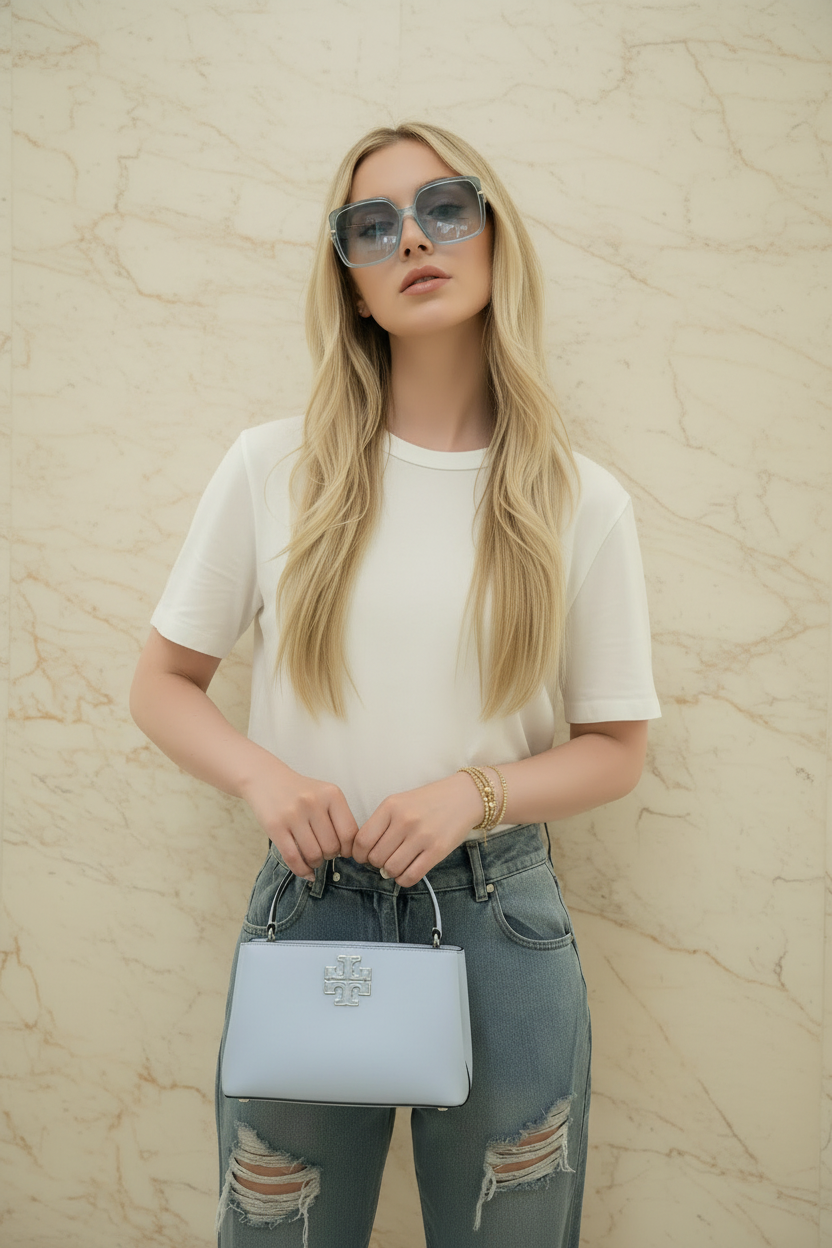 TORY BURCH MICRO BRITTEN SATCHEL - SKY BLUE