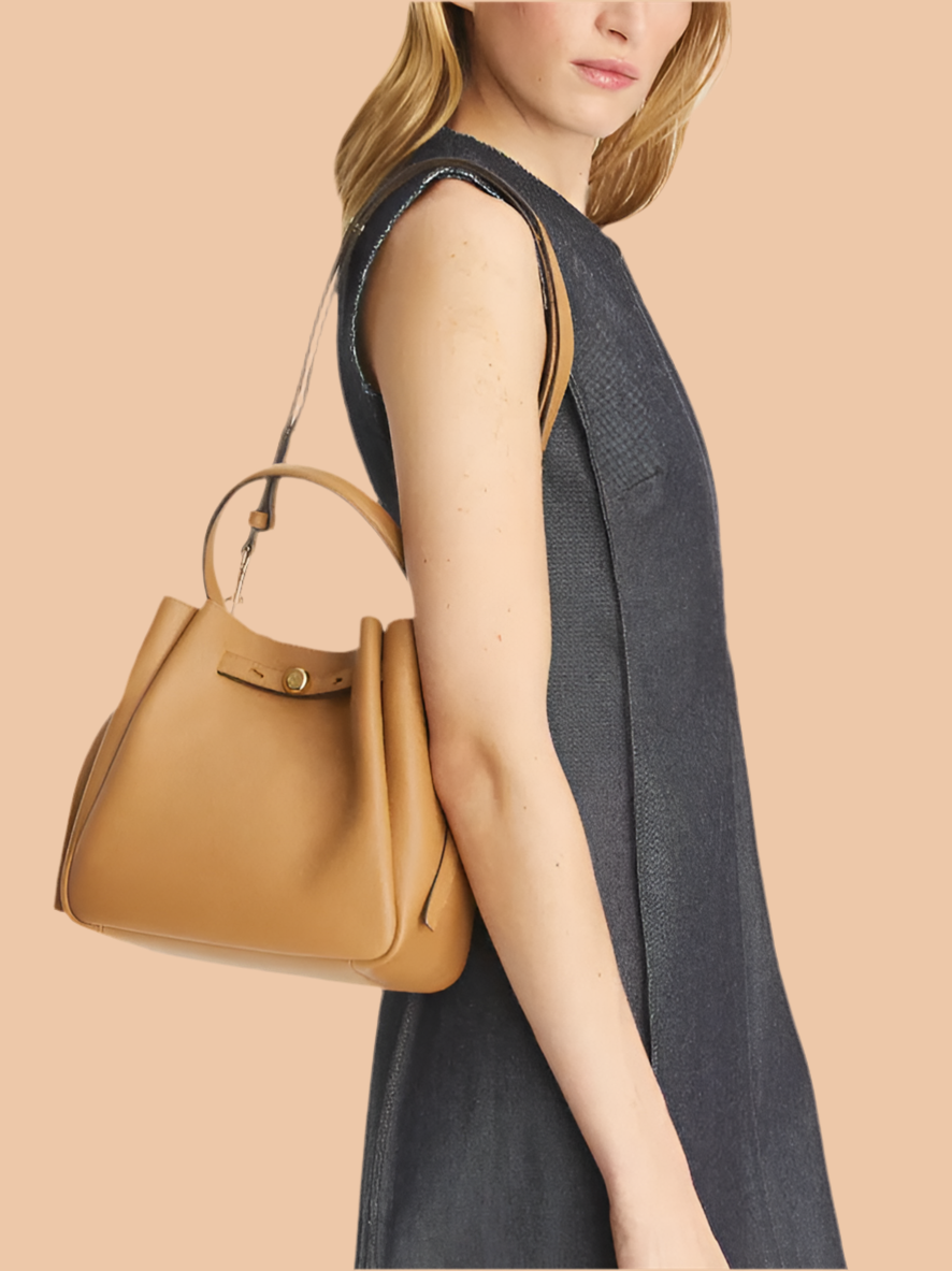 SALE!!! WITH CREASE IN FRONT DUE TO CARGO HANDLING - TORY BURCH SMALL ROMY BUCKET - BROWN