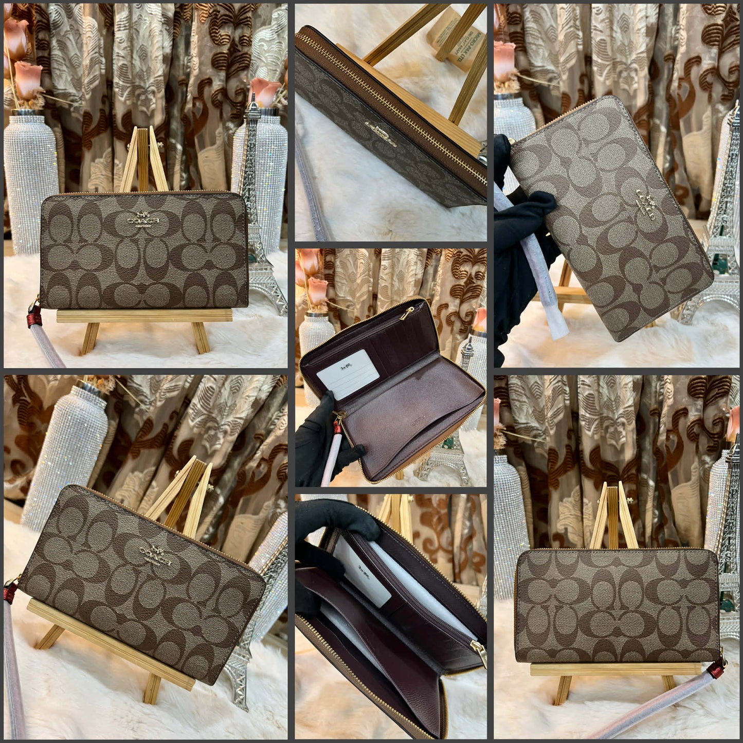 طقم كوتش لويس: حقيبة كتف/حقيبة كروس بودي ومحفظة معصم بسحاب من قماش الكانفاس المميز ببطانة من الطين المعدني