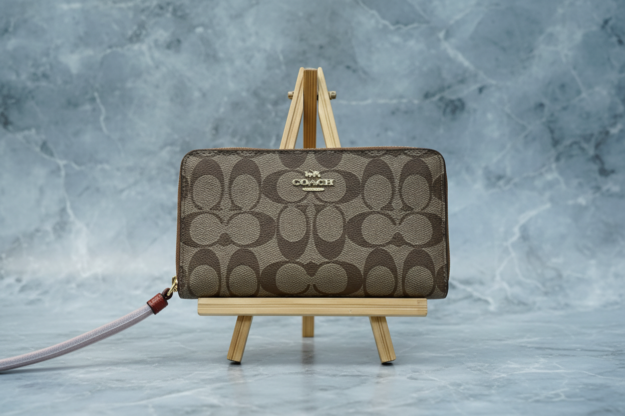 طقم كوتش لويس: حقيبة كتف/حقيبة كروس بودي ومحفظة معصم بسحاب من قماش الكانفاس المميز ببطانة من الطين المعدني