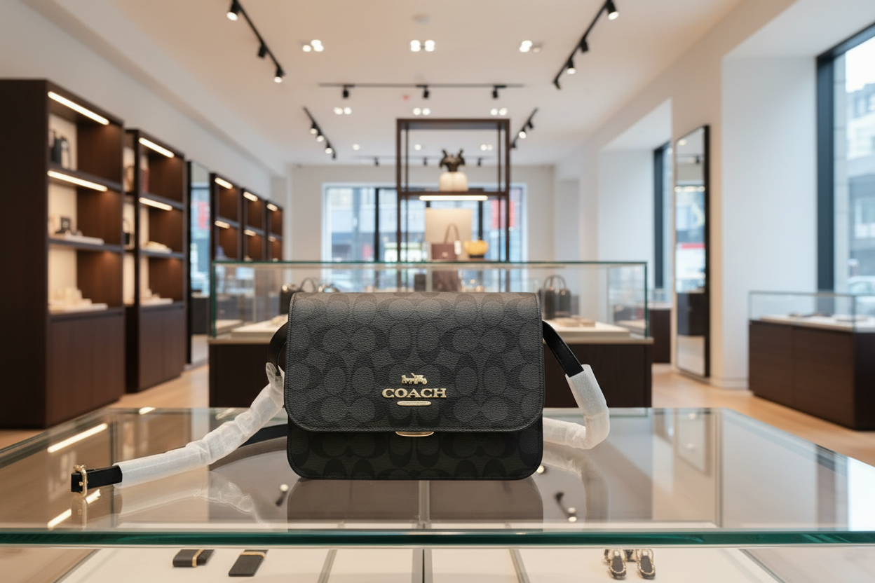 حقيبة كوتش برين فليب من قماش الكانفاس المميز باللونين البني والأسود