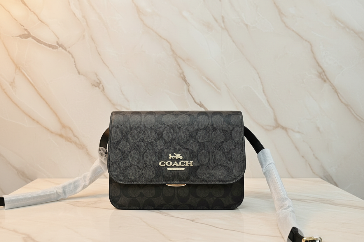 COACH BRYNN FLAP IN SIGNATURE CANVAS BROWN BLACK