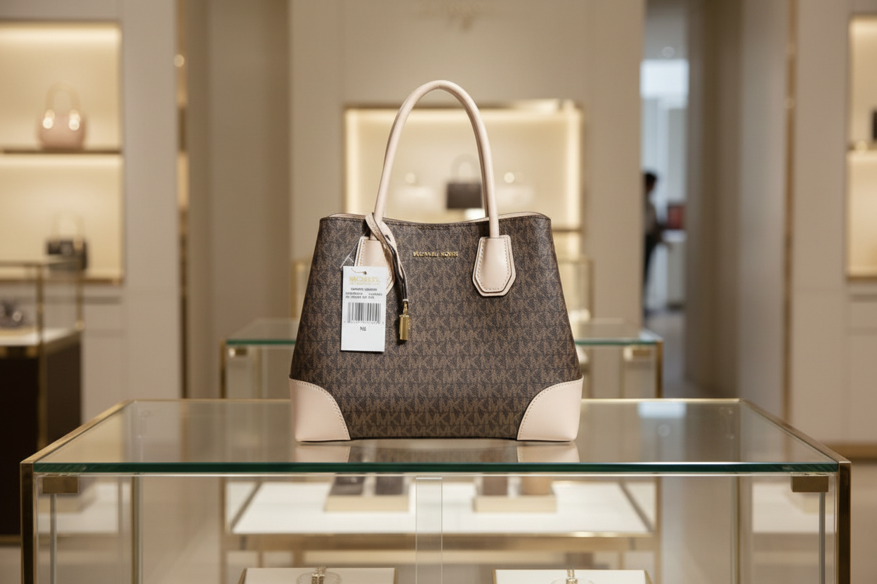 MICHAEL KORS MERCER GALLERY MEDIUM LOGO SATCHEL BAG - BROWN/SOFT PINK