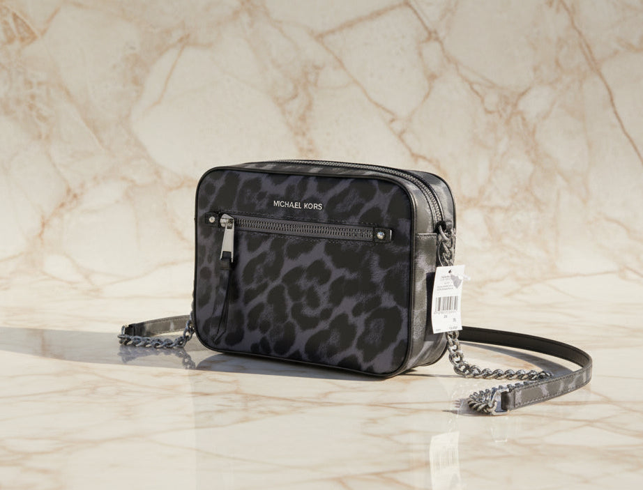 MICHAEL KORS EW JET SET NYLON CHAIN CROSSBODY - BLACK/GREY GUN METAL