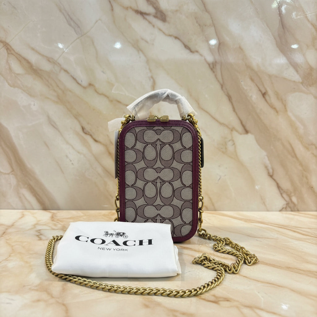 COACH ALIE PHONE CROSSBODY BAG IN SIGNATURE JACQUARD - OAK MAPLE ( FR. BOUTIQUE STORE )